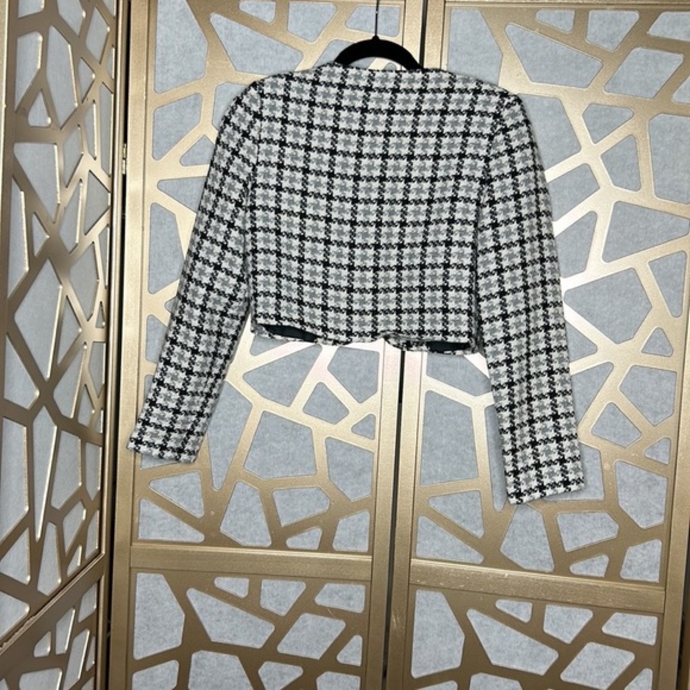 Cropped Button Down Checkered Plaid Jacket - image 2